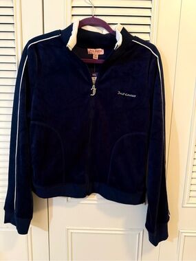 Juicy Couture Navy Velour Zip Jacket with White Trim